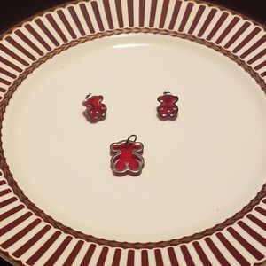 Red teddy bear Earrings and Pendant